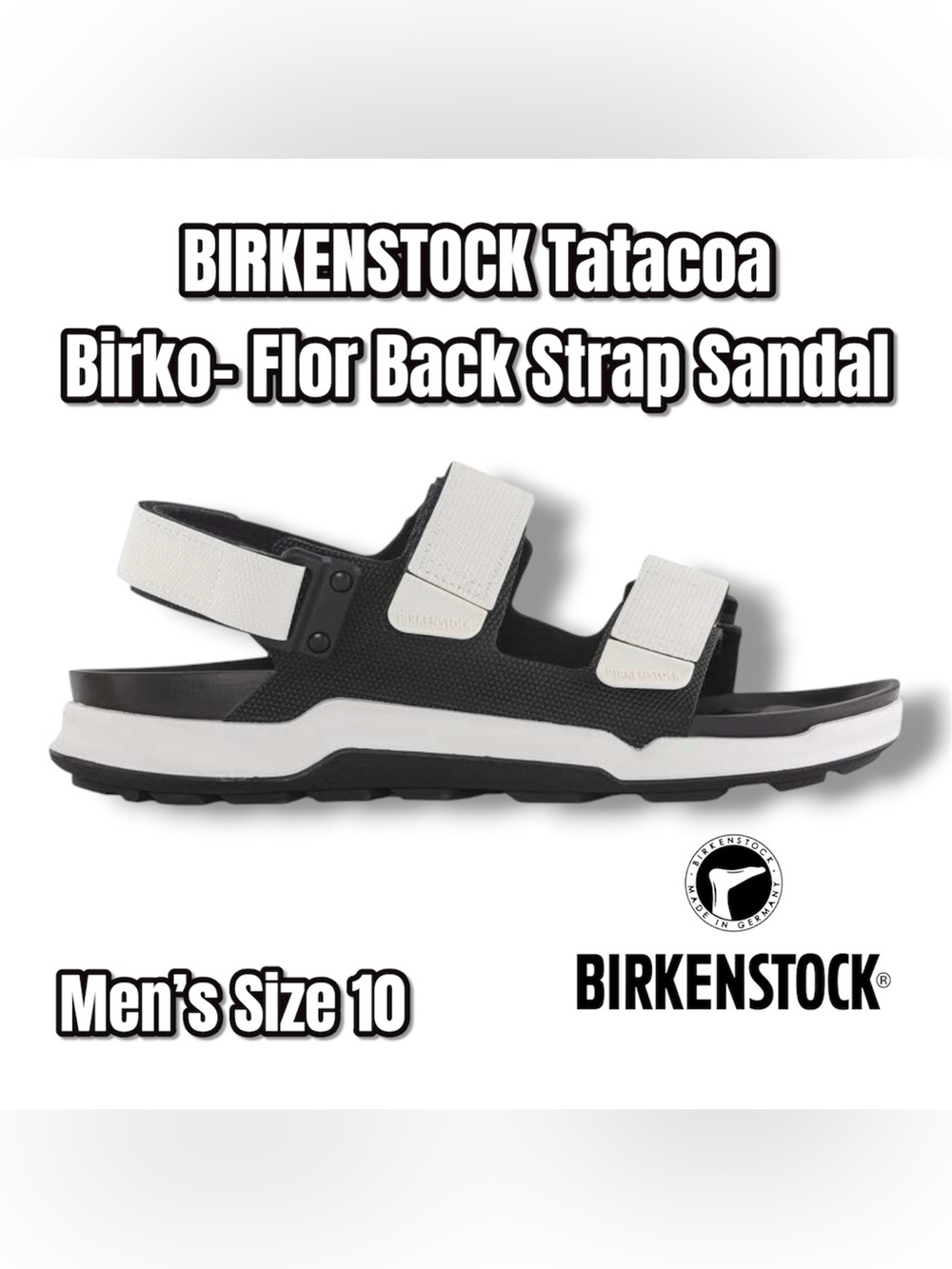 Birkenstock Tatacoa Birko-Flor Black & White Back Strap Sandal - Men's Size 10M